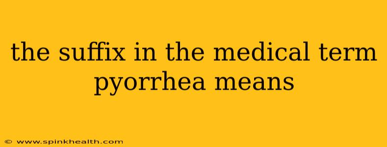 the suffix in the medical term pyorrhea means